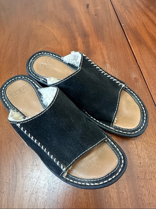 UGG Shoes - UGG Black Shearling-Lined Slide Sandals